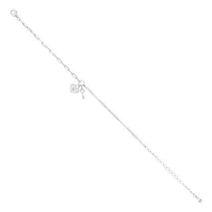 Heart Lock and Key Charm Silver Bracelet
