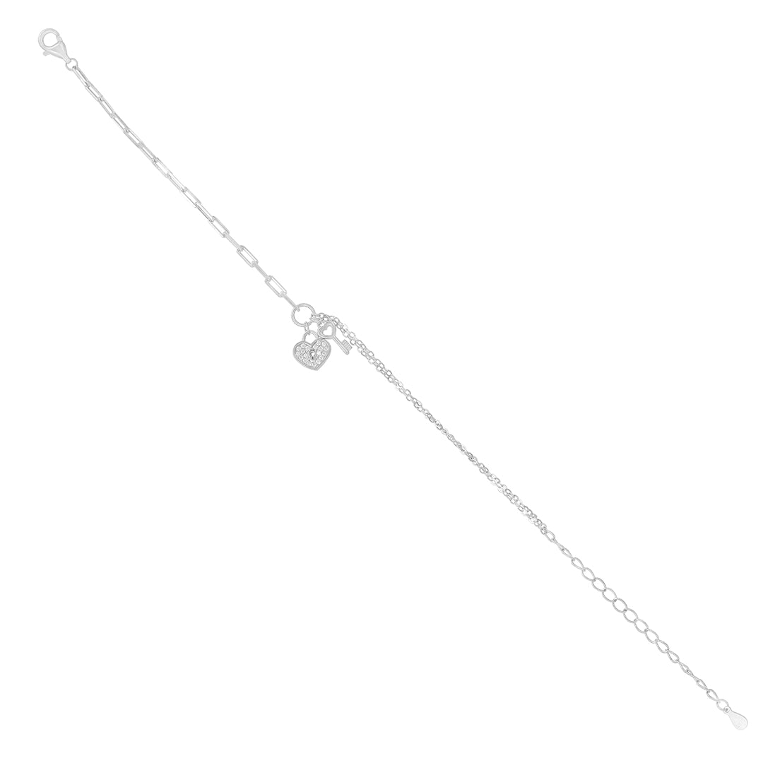 Heart Lock and Key Rhodium Plated Stylish Bracelets
