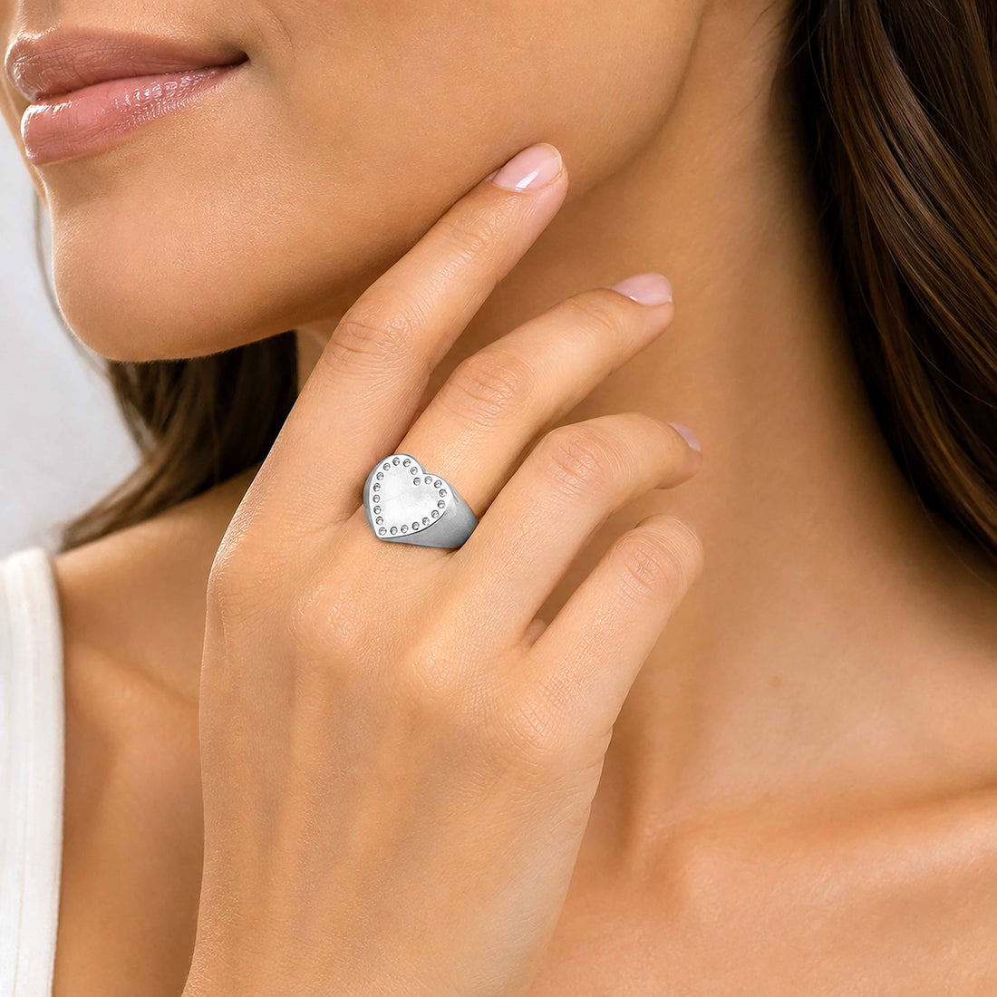 Heart Motif Silver Ring with Crystal Detailing