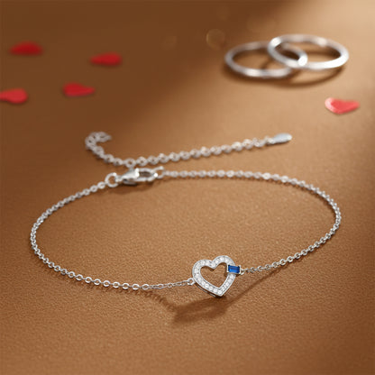 Heart Pav Silver Bracelet with Blue Stone Accent