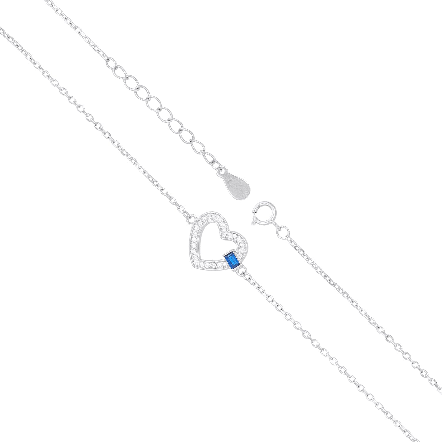 Heart Pav Silver Bracelet with Blue Stone Accent