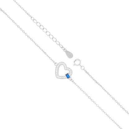Heart Pav Silver Bracelet with Blue Stone Accent