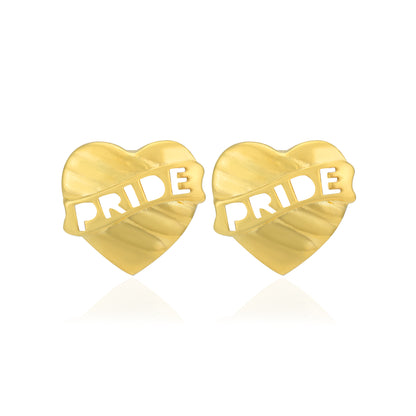 Heart Shaped 925 Pride Engraved Gold Plated Studs
