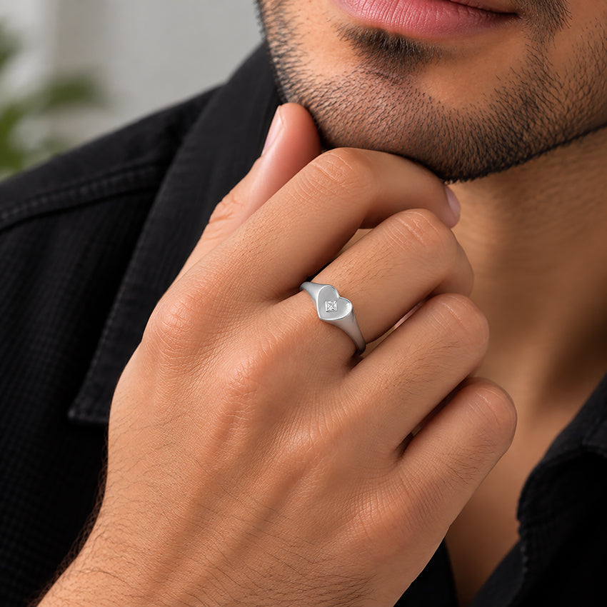 Heart Shaped Silver Ring with Center Square Stone