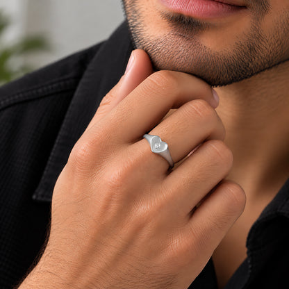 Heart Shaped Silver Ring with Center Square Stone