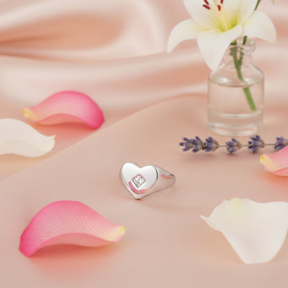 Heart Shaped Silver Ring with Center Square Stone