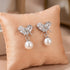 Heart and Bow 925 Sterling Silver Pearl Drop Earrings for Women