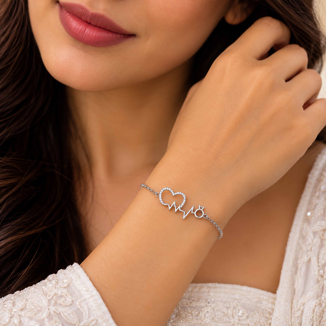 Heartbeat Lifeline and Ring Sterling Silver Bracelet