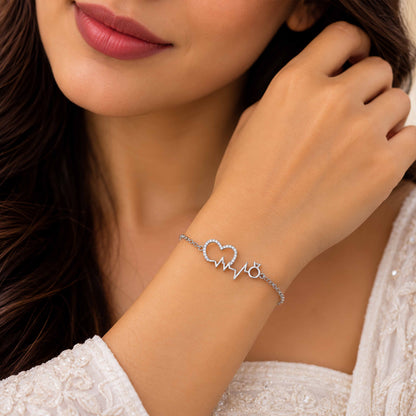 Heartbeat Lifeline and Ring Sterling Silver Bracelet