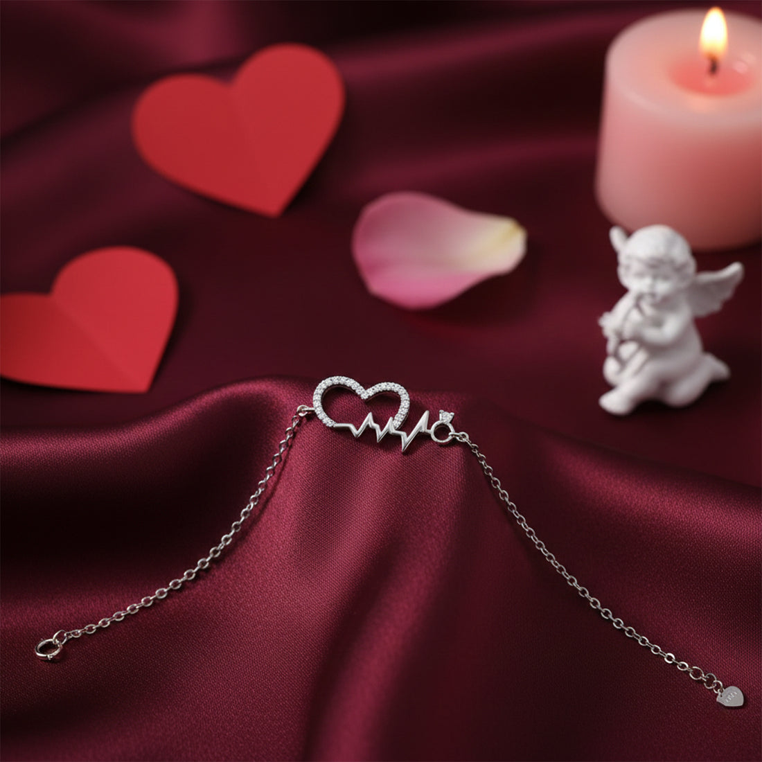 Heartbeat Heart Pavé Silver Bracelet