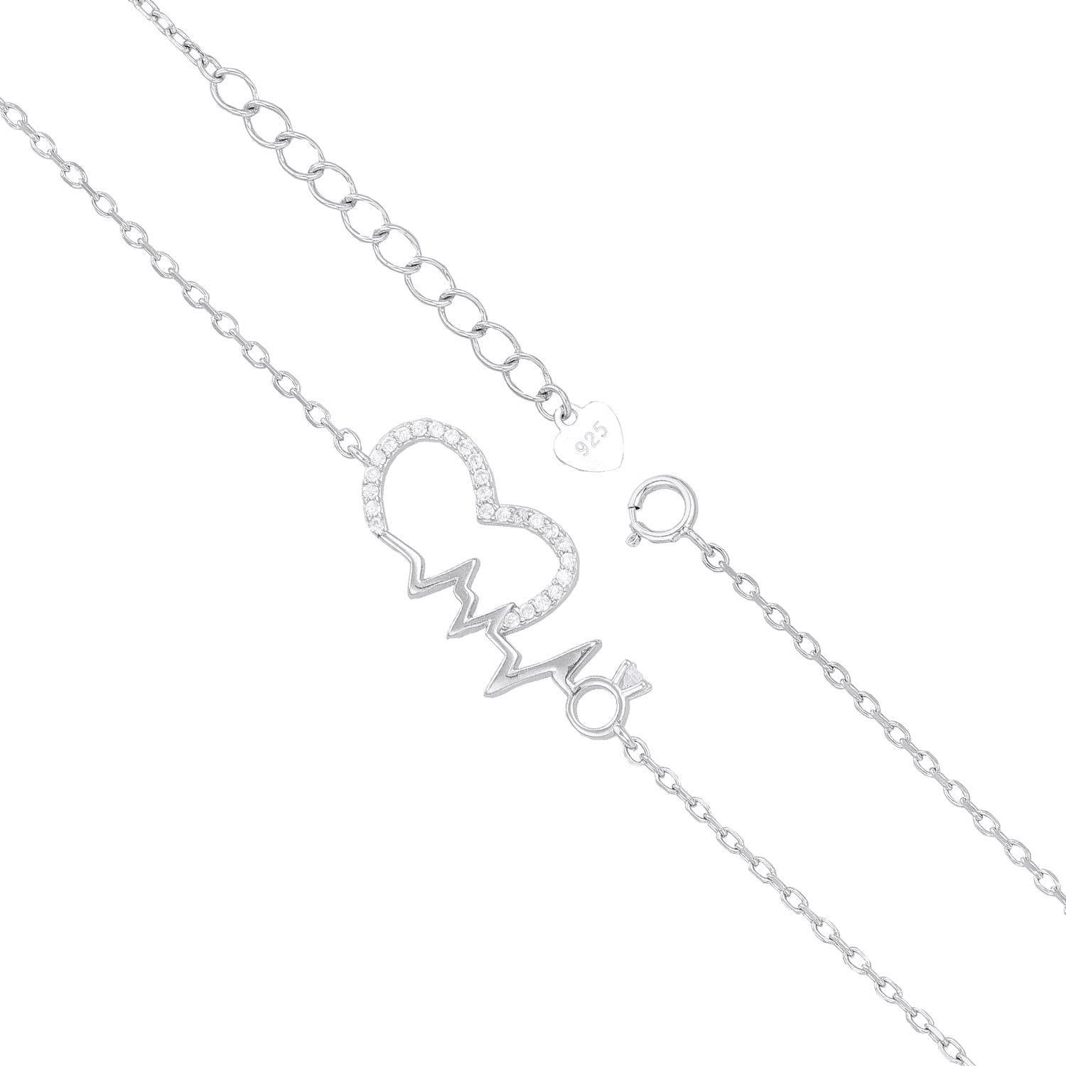 Heartbeat Heart Pav Silver Bracelet