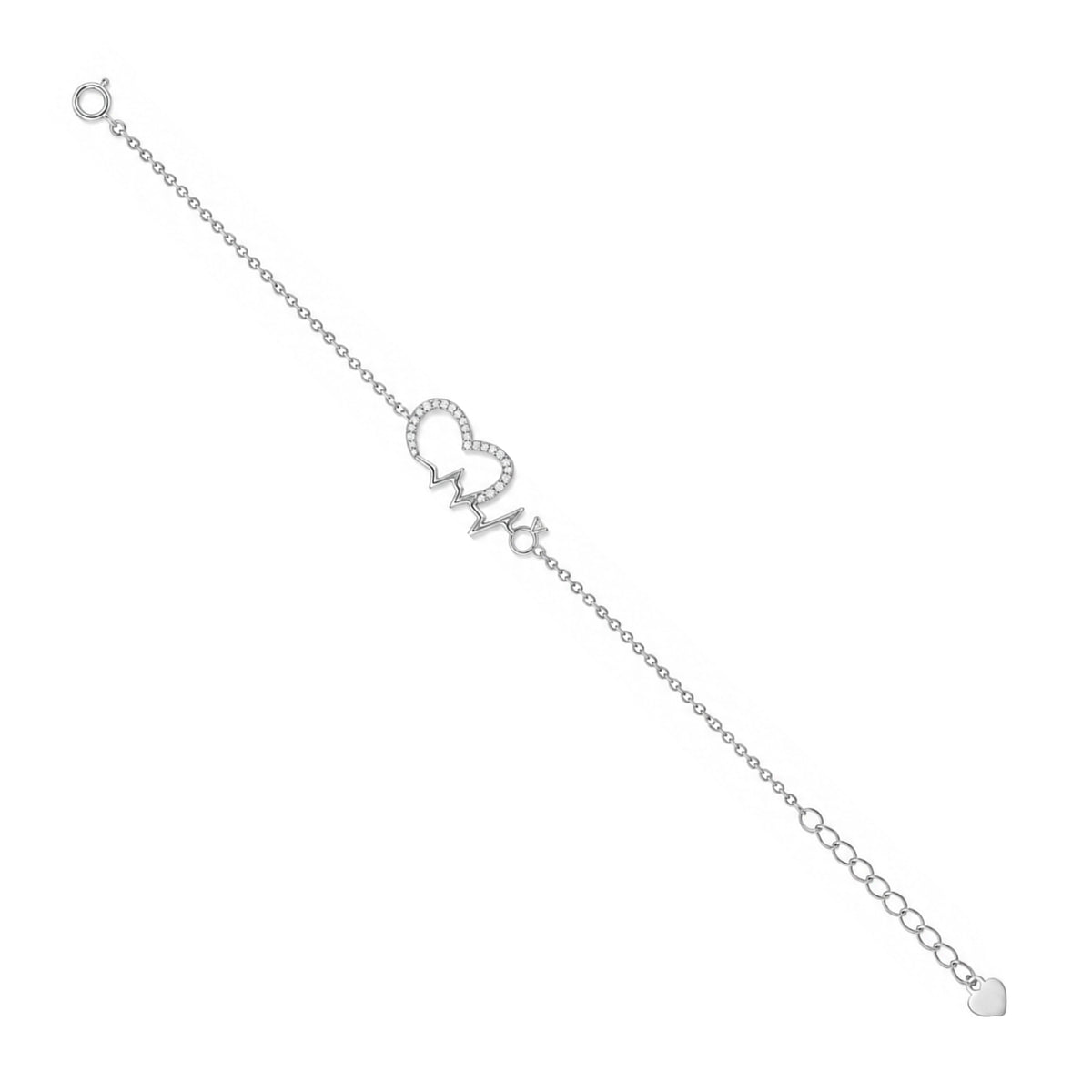Heartbeat Lifeline and Ring Sterling Silver Bracelet