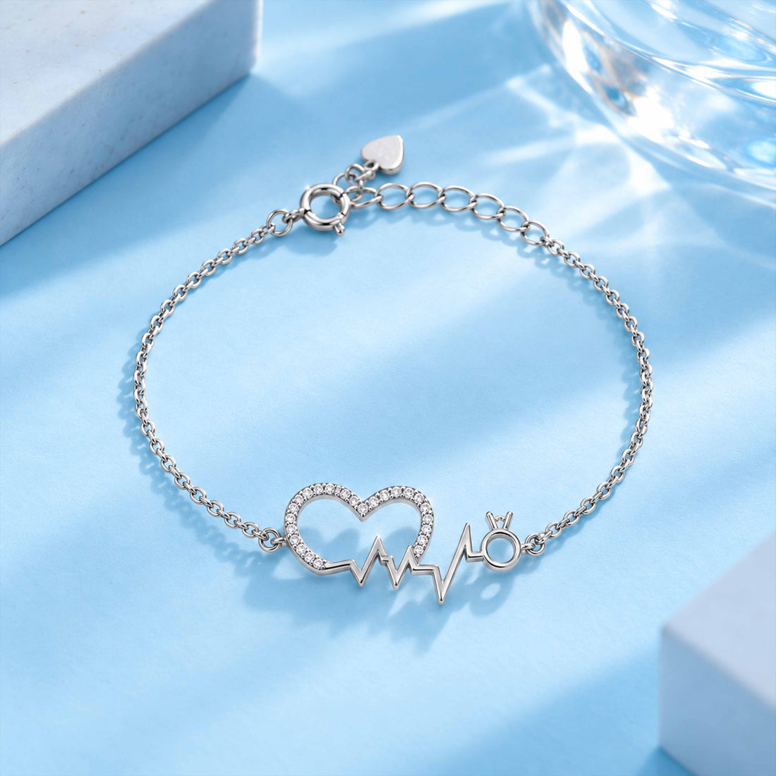 Heartbeat Lifeline and Ring Sterling Silver Bracelet