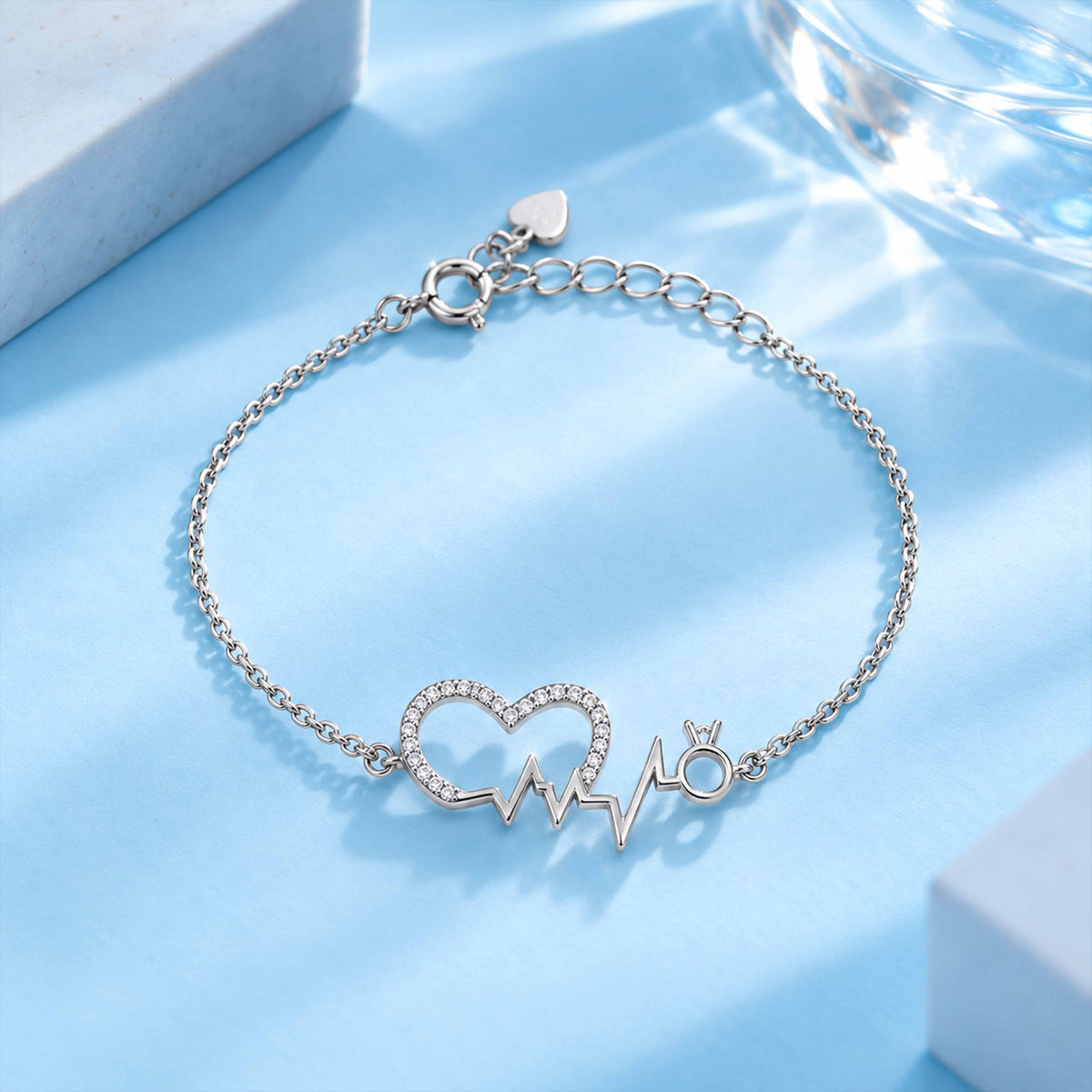 Heartbeat Lifeline and Ring Sterling Silver Bracelet