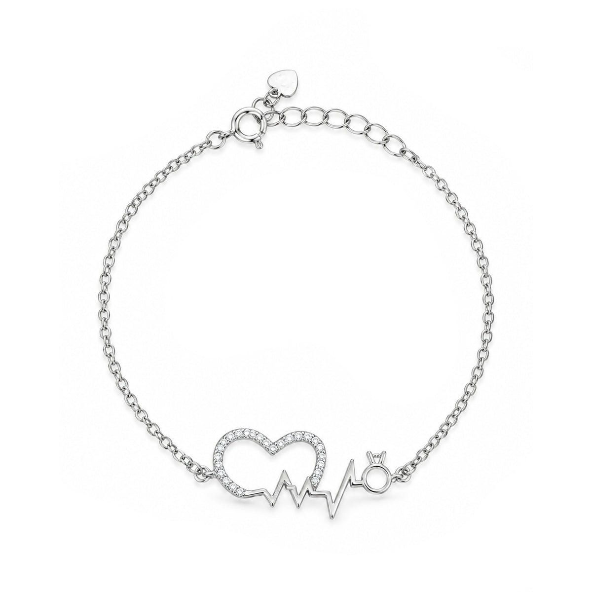 Heartbeat Lifeline and Ring Sterling Silver Bracelet
