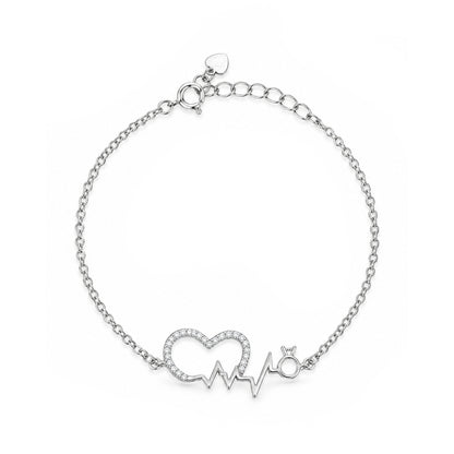 Heartbeat Lifeline and Ring Sterling Silver Bracelet