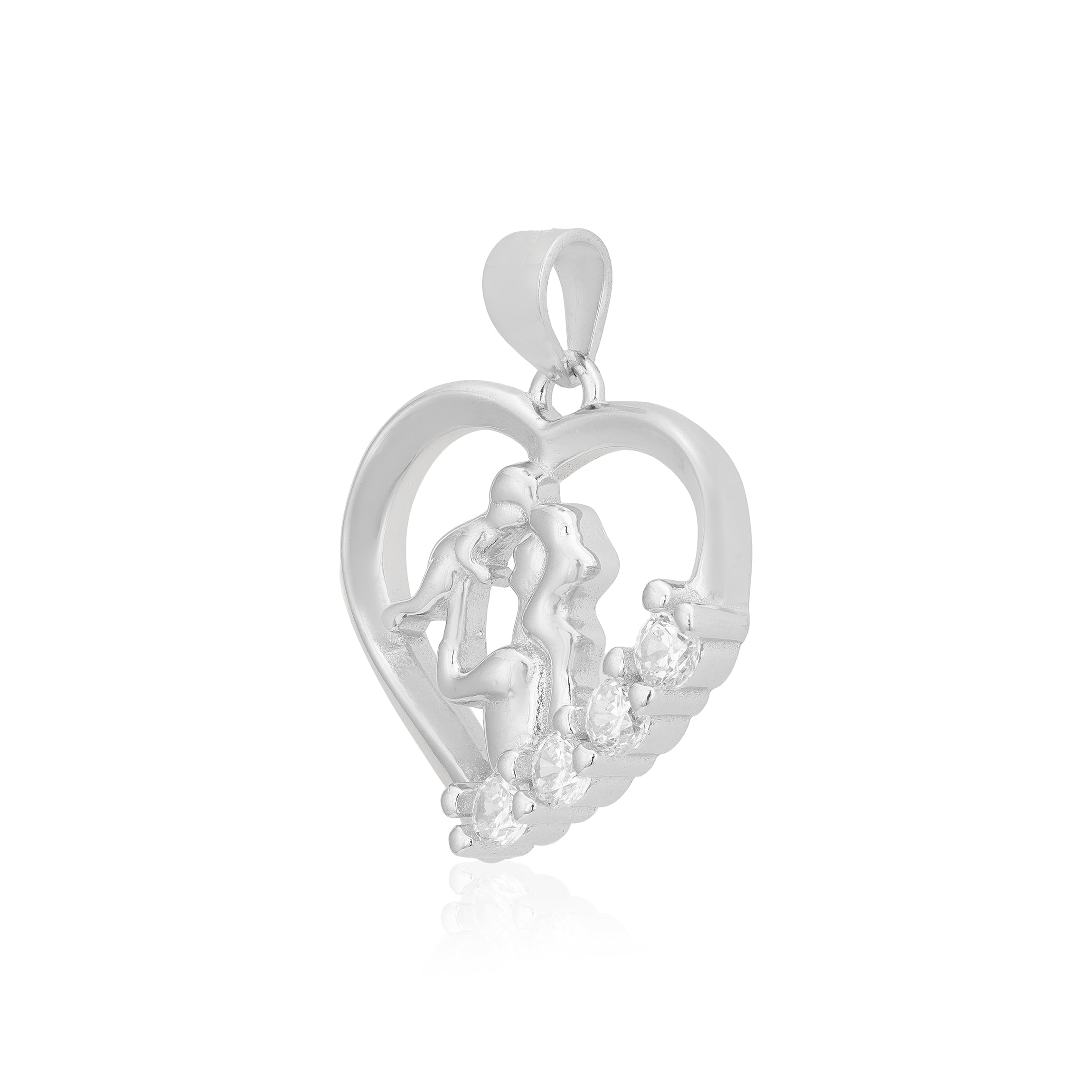 Heartfelt Love Rhodium Mother Child Pendants