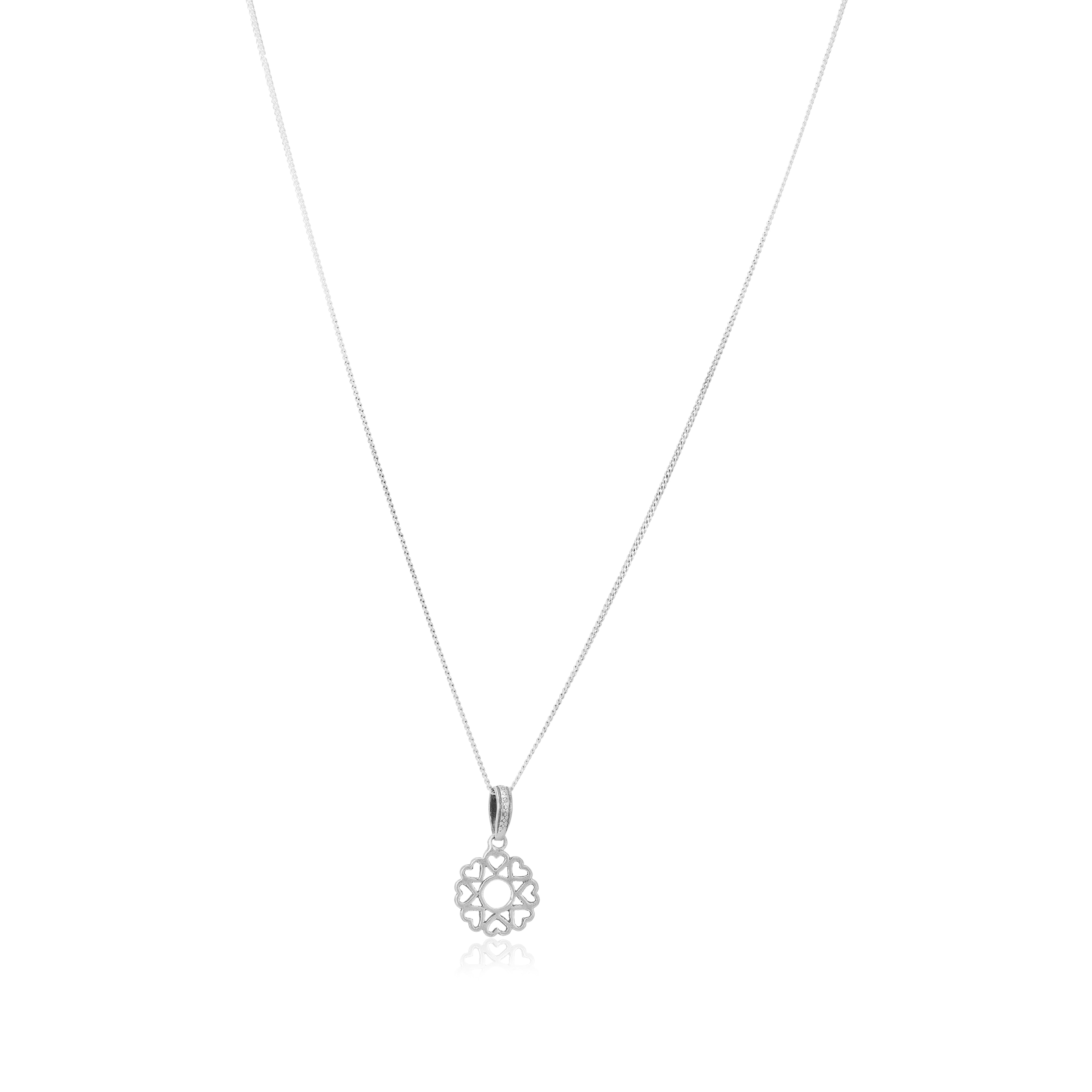 Hearts Blossom Rhodium Plated Curb Chain Pendants