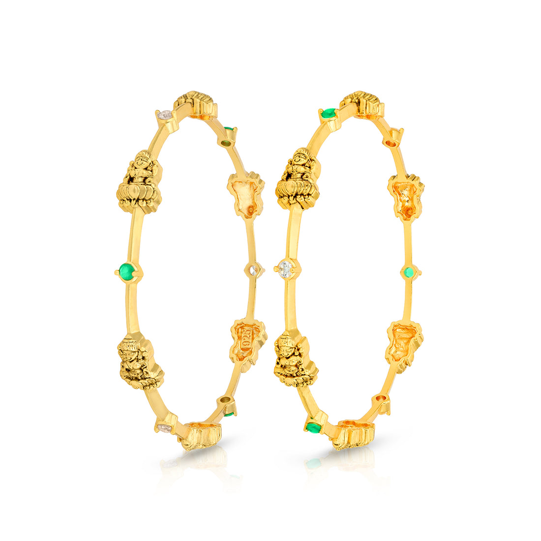 Heritage Deity Lakshmi 925 Sterling Silver CZ Green Stone Banlge for Women