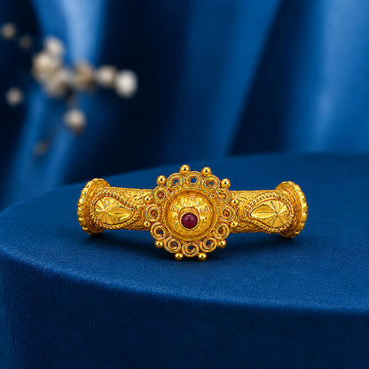 Heritage Filigree Royal Red Stone Silver Mugappu Bangle
