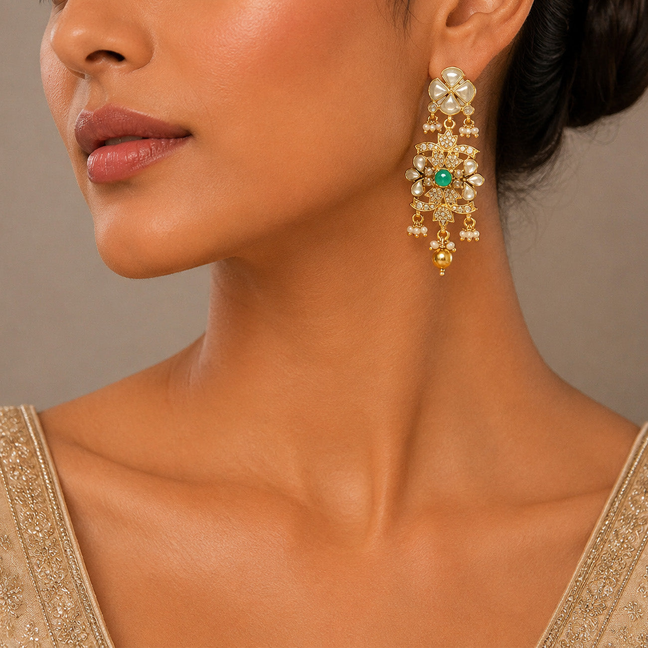 Heritage Kundan Elegance 925 Sterling Silver Pearl Earrings