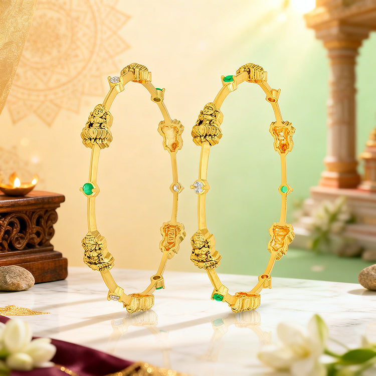 Heritage Deity Lakshmi 925 Sterling Silver CZ Green Stone Banlge for Women