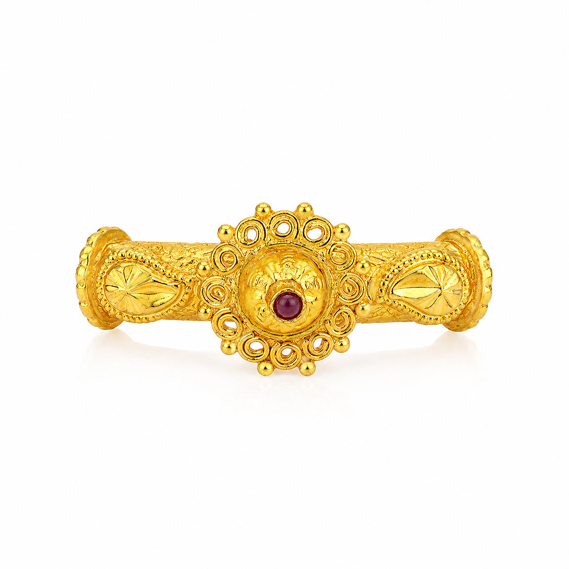 Heritage Filigree Royal Red Stone Silver Mugappu Bangle