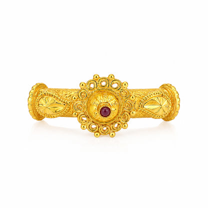 Heritage Filigree Royal Red Stone Silver Mugappu Bangle