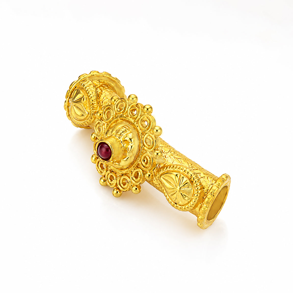 Heritage Filigree Royal Red Stone Silver Mugappu Bangle