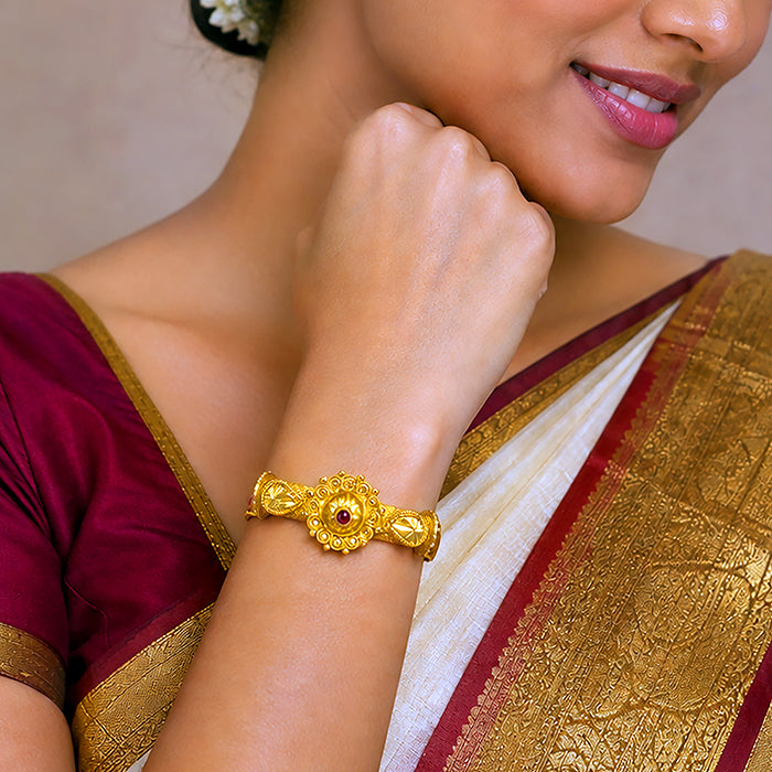 Heritage Filigree Royal Red Stone Silver Mugappu Bangle
