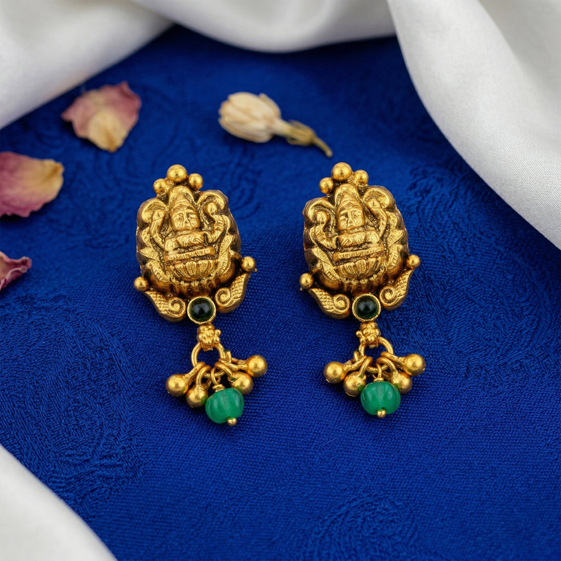 Heritage Goddess Lakshmi 925 Sterling Silver Green Drop Earring for Women