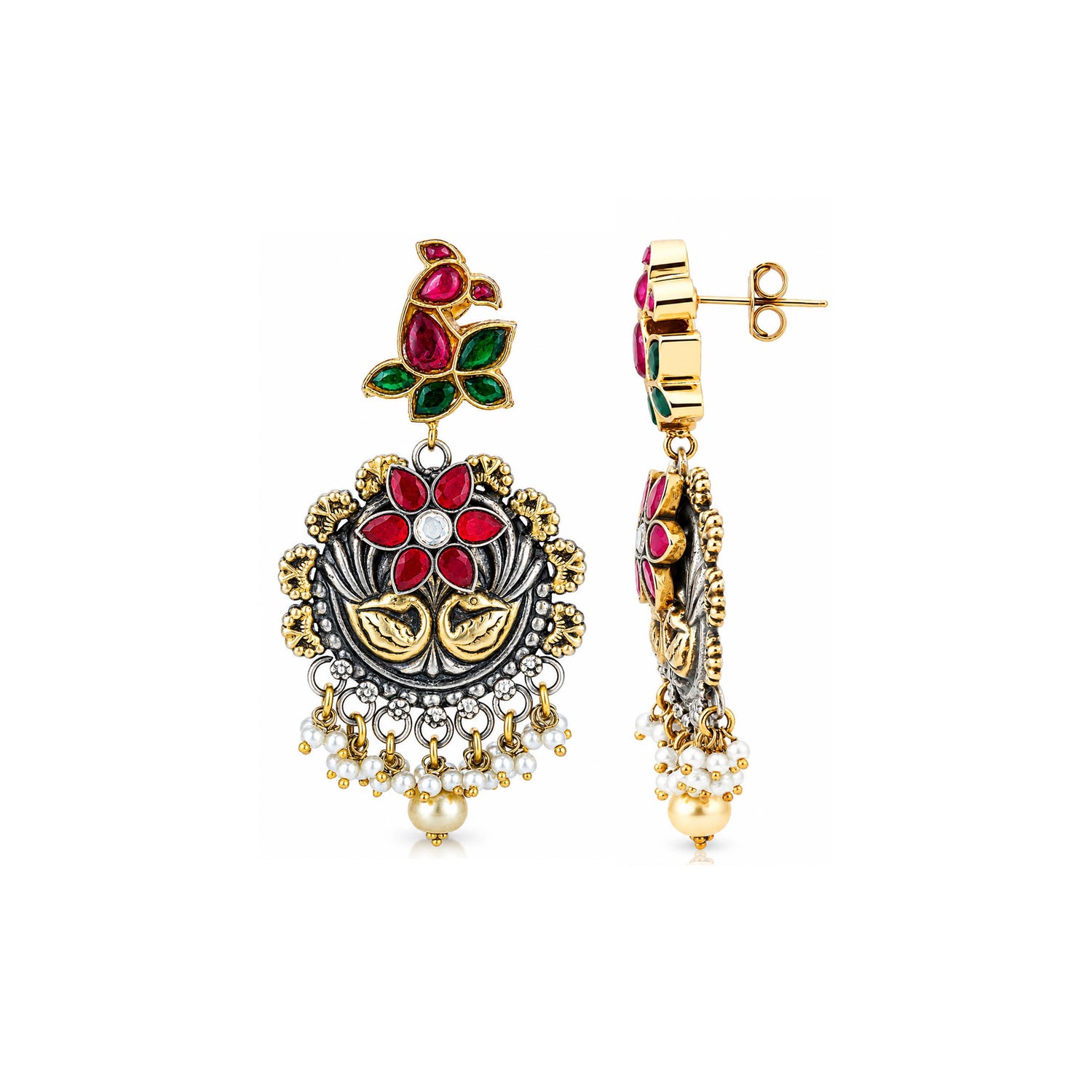 Heritage Kundan 925 Sterling Silver Pearl Drop Earrings