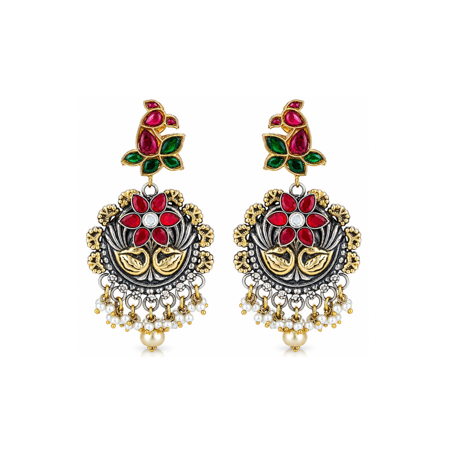 Heritage Kundan 925 Sterling Silver Pearl Drop Earrings