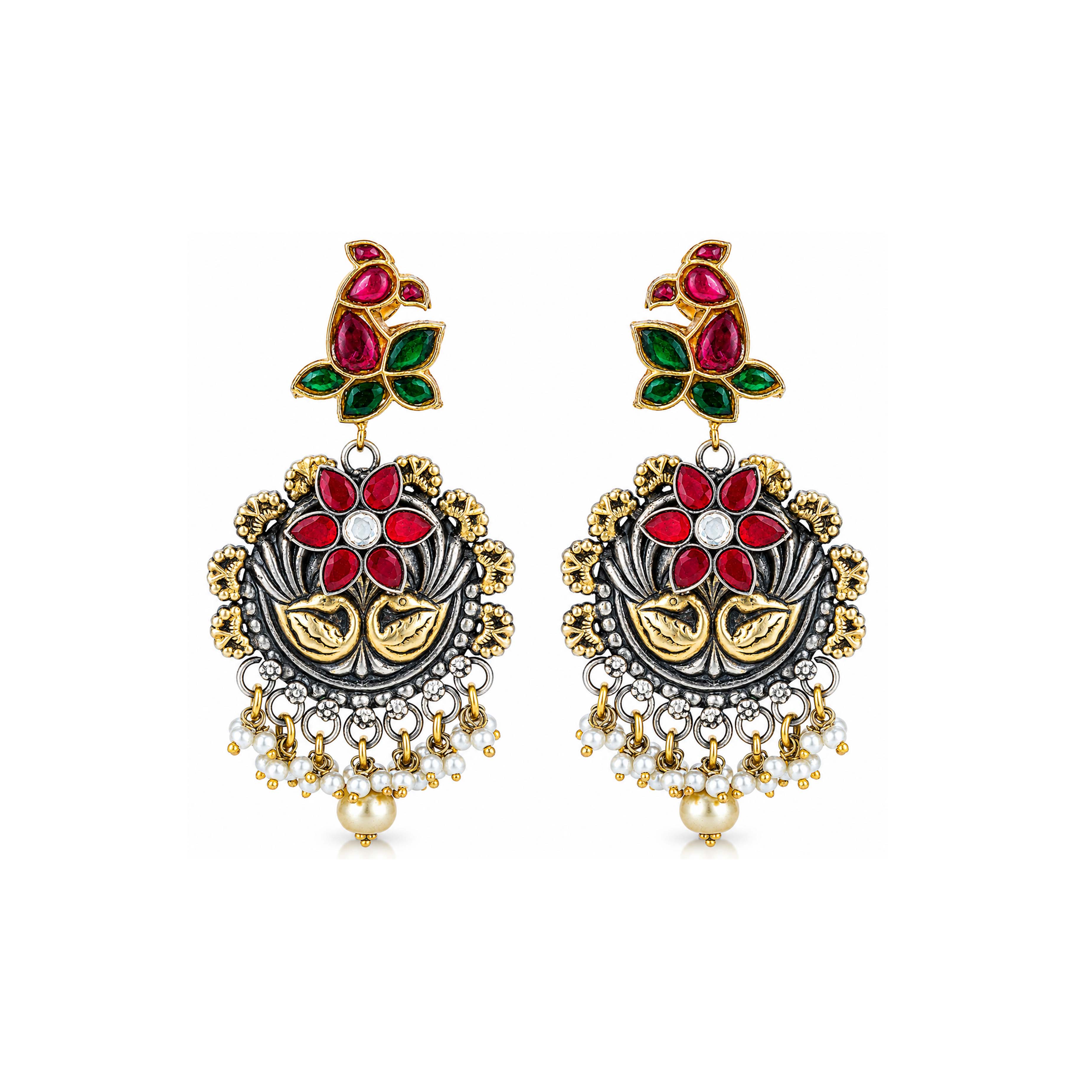 Heritage Kundan 925 Sterling Silver Pearl Drop Earrings