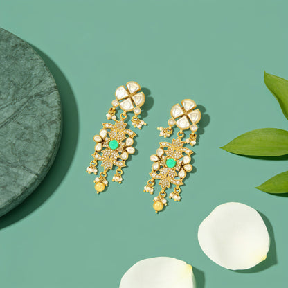 Heritage Kundan Elegance 925 Sterling Silver Pearl Earrings
