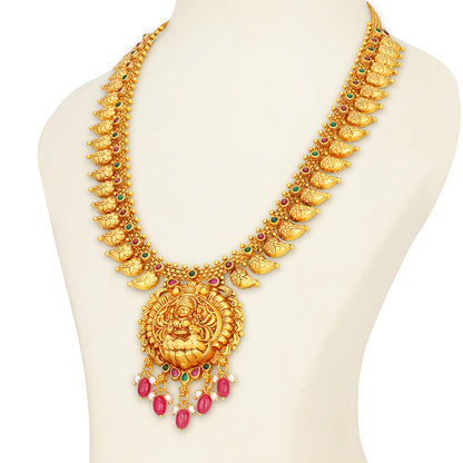 Heritage Lakshmi Mango Peacock  925 Sterling Silver Temple Haram for Women