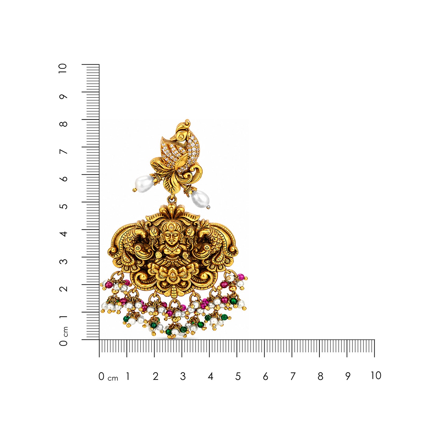 Heritage Lakshmi Motif Silver Jhumka Chandelier Earrings with Pearls
