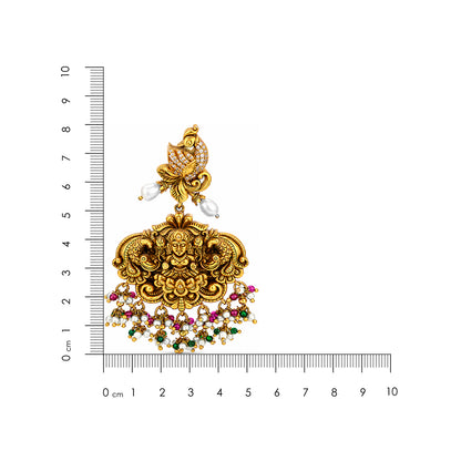 Heritage Lakshmi Motif Silver Jhumka Chandelier Earrings with Pearls
