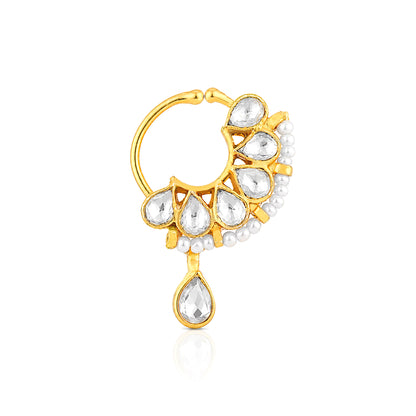 Heritage Pearl Kundan Silver Nose Ring