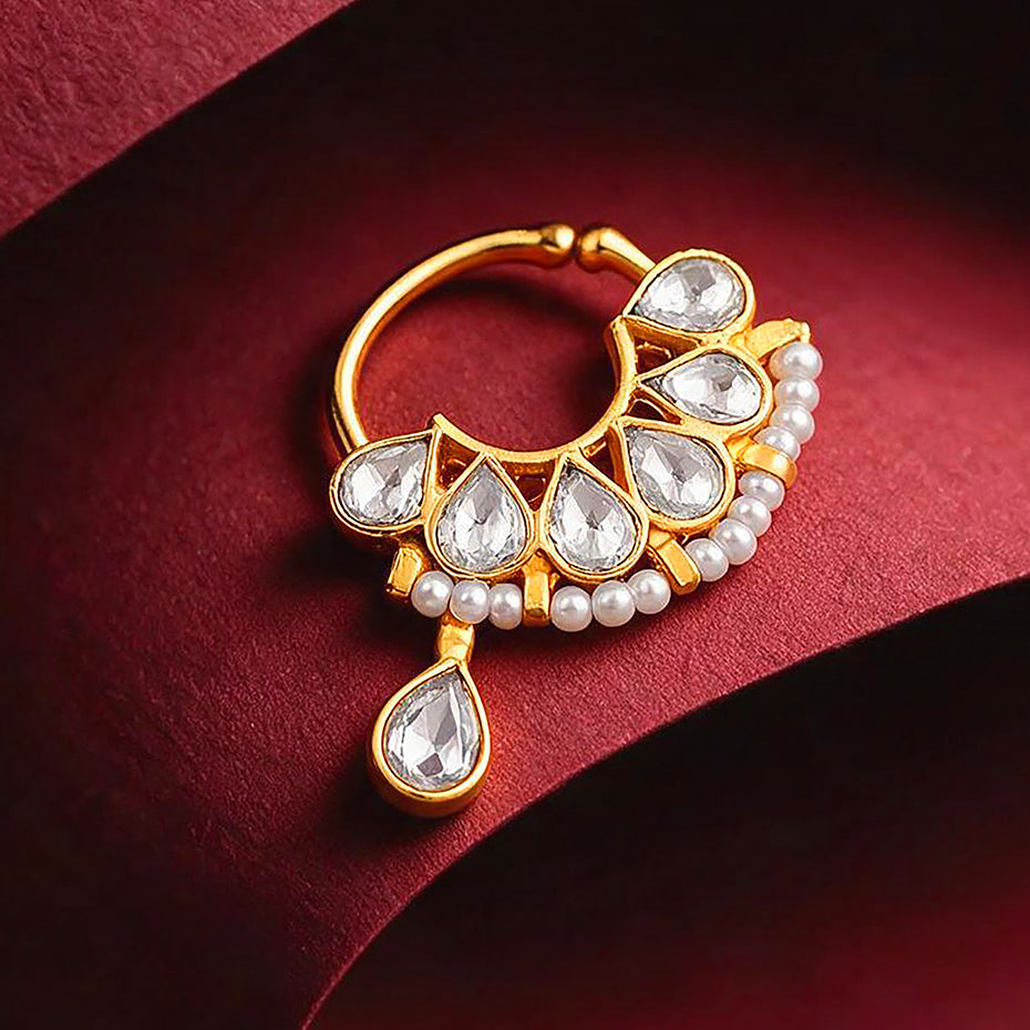 Heritage Pearl Kundan Silver Nose Ring