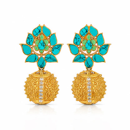 Heritage Turquaoise Lotus Radiance 925 Sterling Silver Classic Earrings