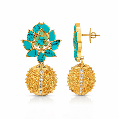 Heritage Turquaoise Lotus Radiance 925 Sterling Silver Classic Earrings