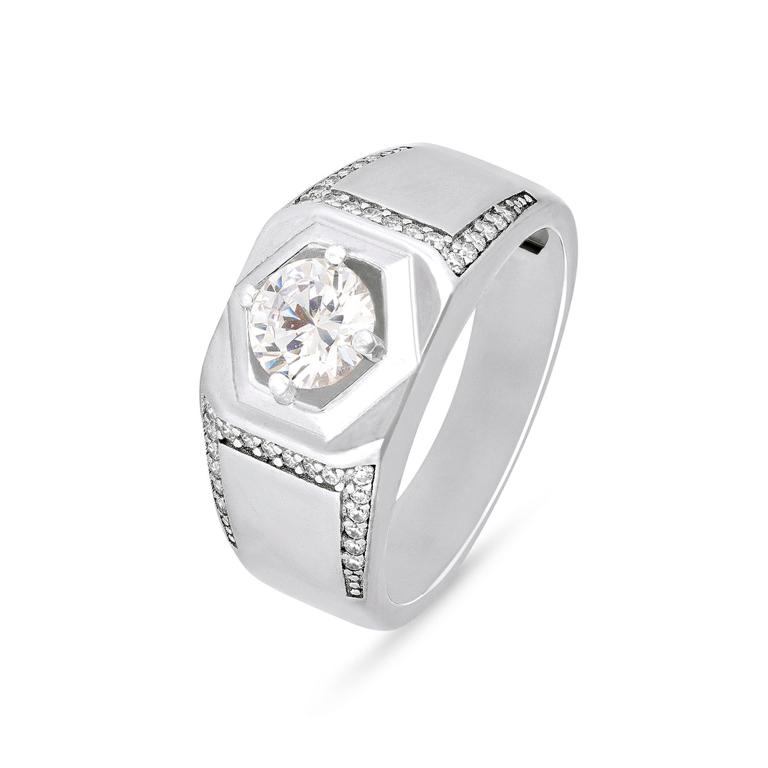 Hexa Shield Stone Silver Ring