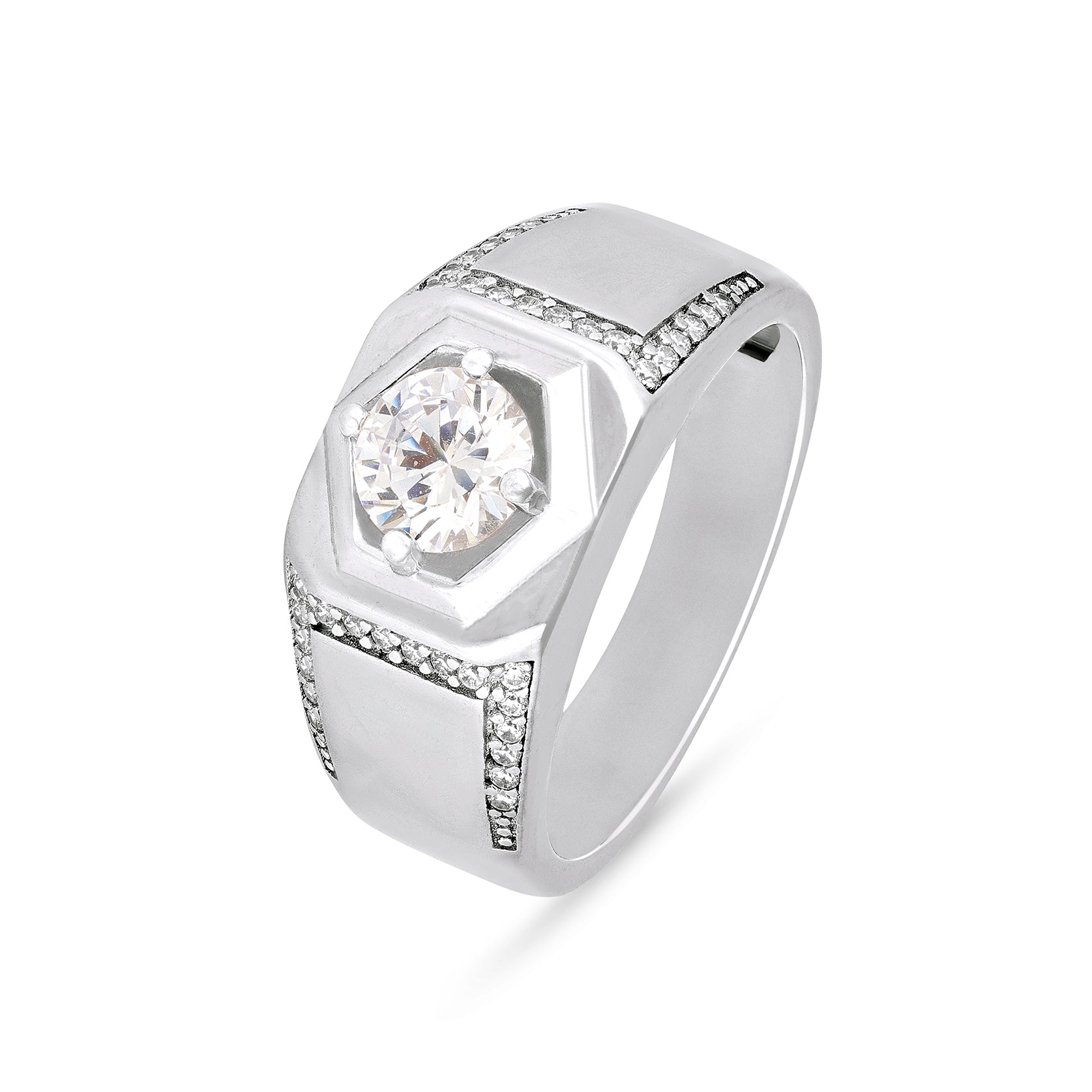 Hexa Shield Stone Silver Ring