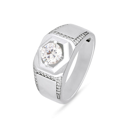Hexa Shield Stone Silver Ring