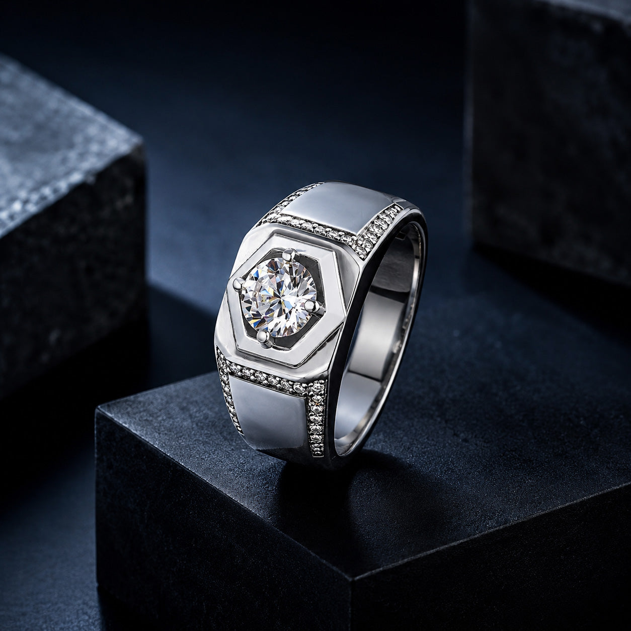 Hexa Shield Stone Silver Ring