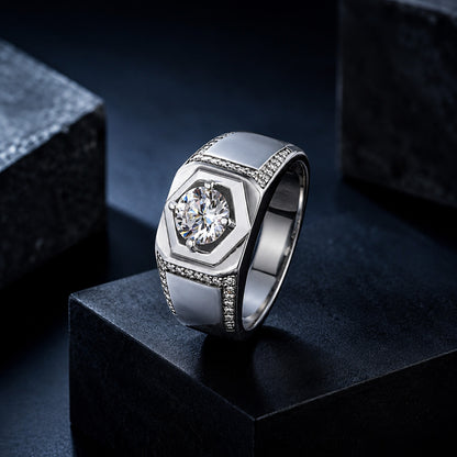 Hexa Shield Stone Silver Ring