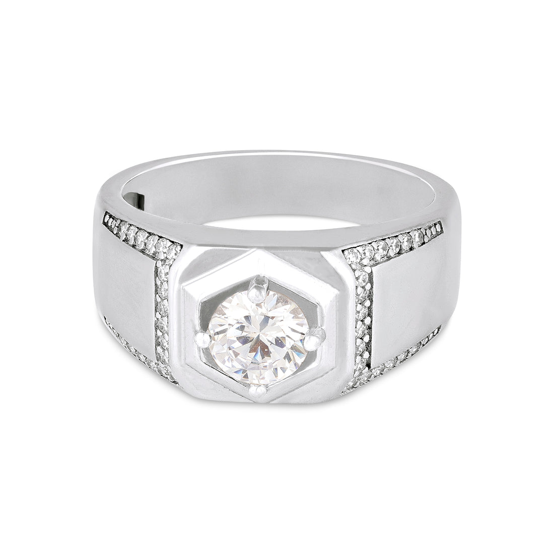 Hexa Shield Stone Silver Ring