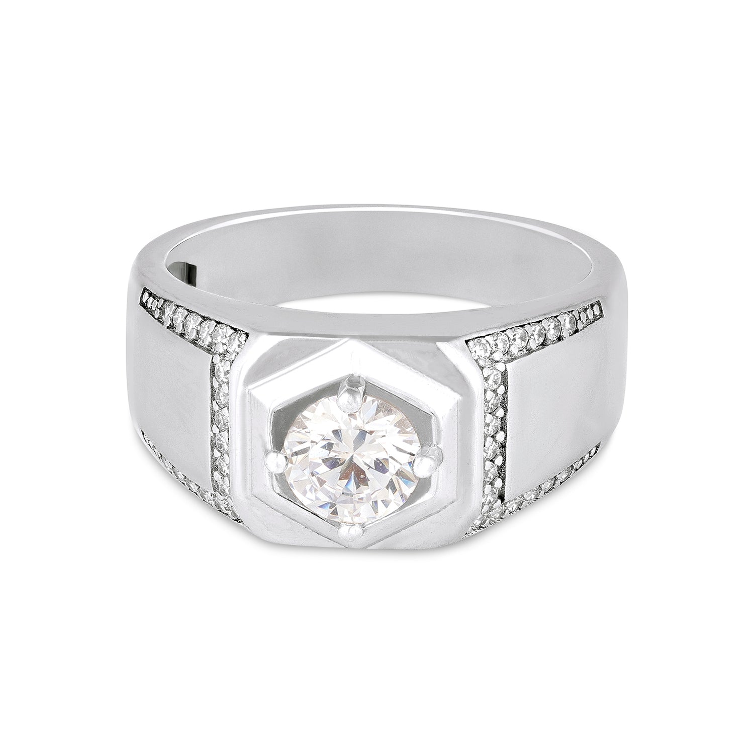 Hexa Shield Stone Silver Ring