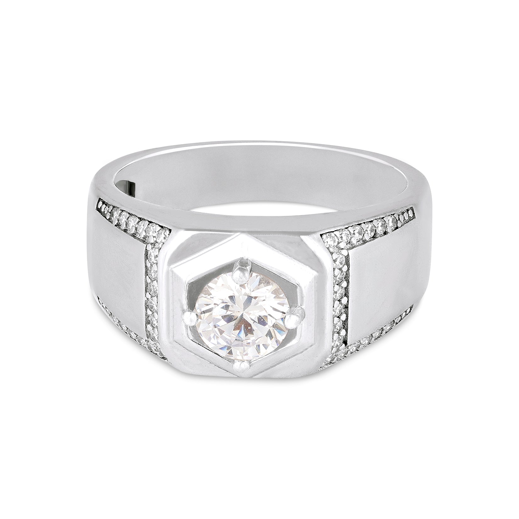 Hexa Shield Stone Silver Ring